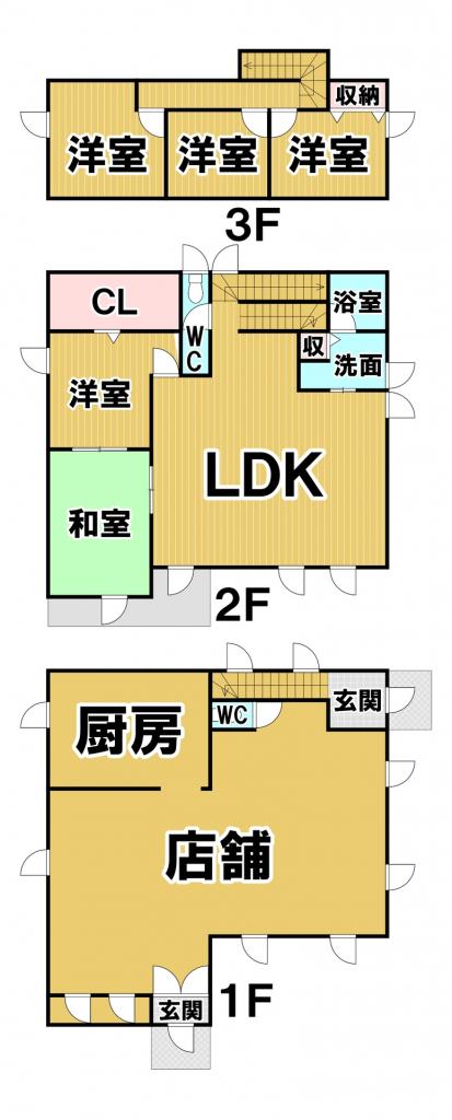 大樹町日方　店舗付住宅 間取り